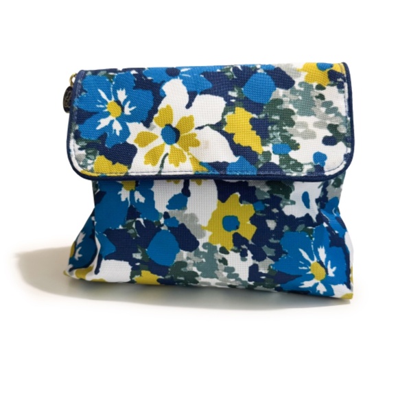 NEW ESTEE LAUDER Vtg Blue Yellow White Flowers Zipper Travel Makeup Cosmetic Bag - Picture 7 of 8